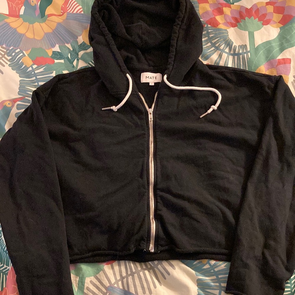 MATE THE LABEL LEWIS HOODIE SWEATSHIRT JET BLACK L M CROPPED ETHICAL COTTON TOP